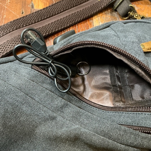 Canvas Sling Backpack Crossbody Chest Bag with USB Charging Port – Adjustable St - Picture 8 of 8